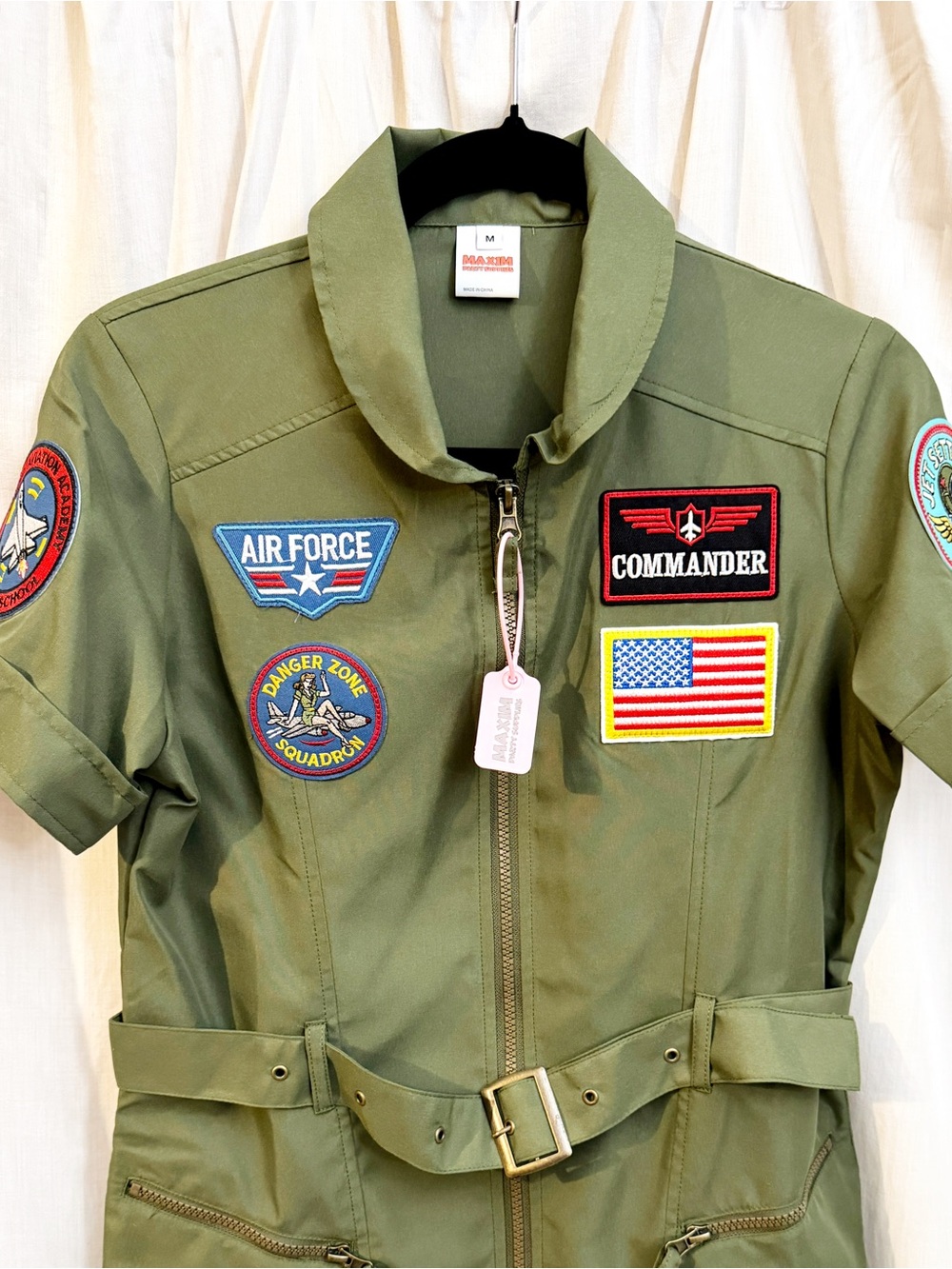 Maxima Olive Green Patch Flight Dress Costume - Picture 3 of 6